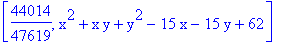 [44014/47619, x^2+x*y+y^2-15*x-15*y+62]